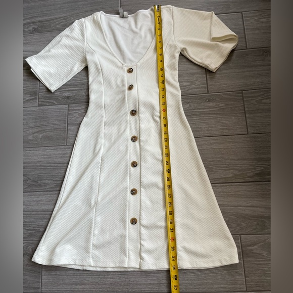 Asos White Feminine Dress with Cute Brown Button Details through front, Size 4•• - Picture 10 of 10